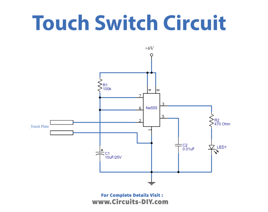 touch switch circuit using ic 555 diagram schematic