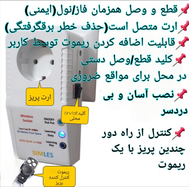 پریز ریموتی (پریز ریموتی پمپ آب ساختمان + 1 ریموت ) PN1480 5 تصویر یک پریز کنترلی به همراه راهنما