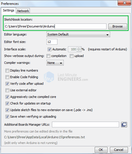 Sketchbook Directory Location Arduino IDE 1